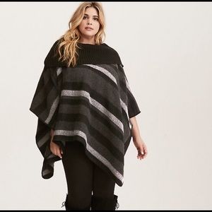 Torrid black & gray striped poncho OS plus size